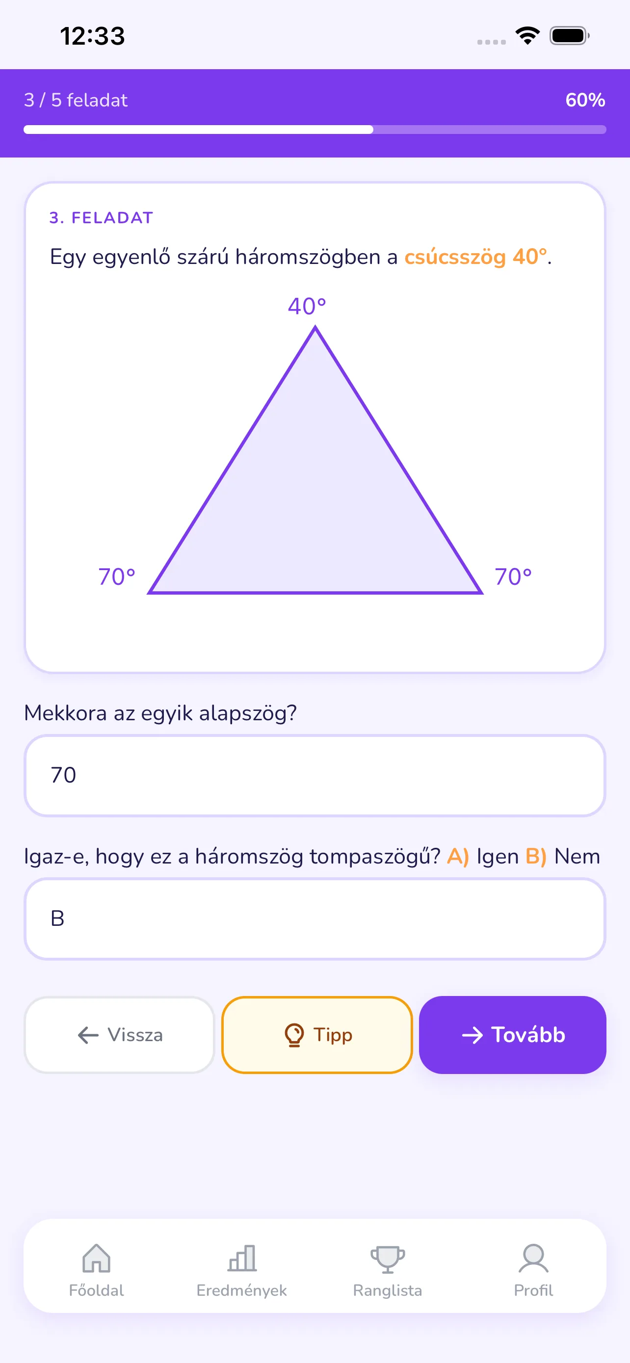 App geometria feladat — háromszög